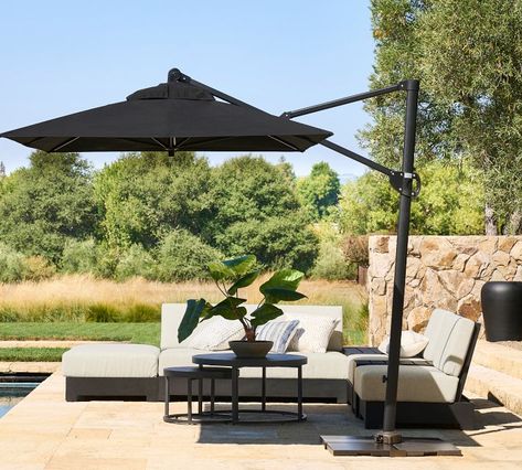 Rectangular Sunbrella® Aluminium Cantilever Umbrella | Outdoor Umbrellas Outdoor Furniture With Umbrella, Open Umbrella, Umbrella Outdoor, Cover Furniture, Outdoor Umbrellas, Coffee Table Black, Black Umbrella, Outdoor Coffee Table, Cantilever Umbrella