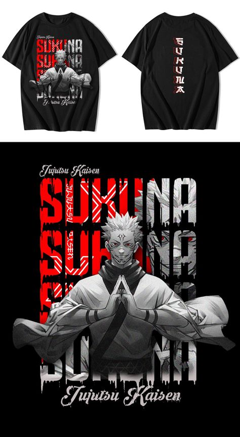 Anime T-Shirt Designs Gojo, Sukuna, and Tanjiro :: Behance Anime Tshirt Print, Anime Tshirt Design Ideas, Anime Graphic Design, Jujutsu Kaisen T Shirt, Jujutsu Kaisen Tshirt, Anime Tshirt Design, Gojo Sukuna, Anime Tshirts, Jujutsu Kaisen Sukuna