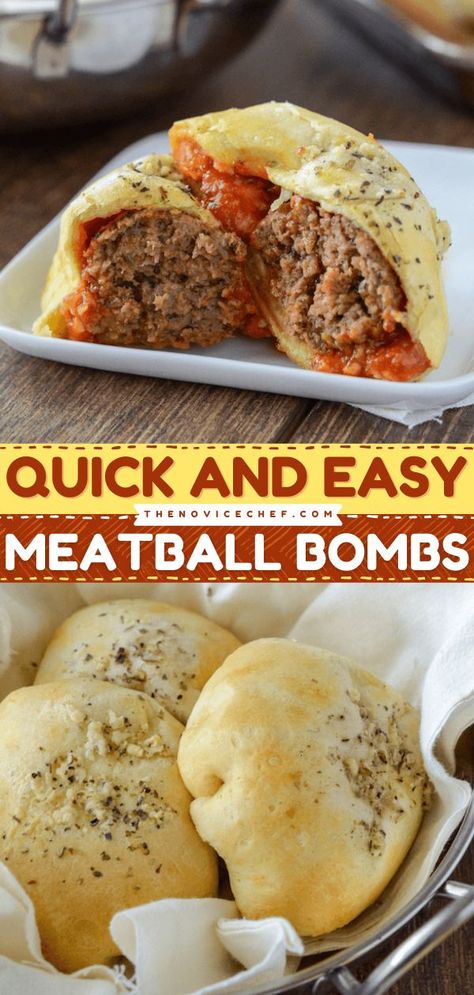 Ground Beef Party Food Appetizers, Ball Game Food Ideas, Football Game Meals Dinners, Italian Tailgate Food, Meatball Biscuit Appetizer, Meatball Pie Recipe, Stuffed Biscuits Dinner Ground Beef, Tailgate Food Recipes, Ground Beef Tailgate Recipes