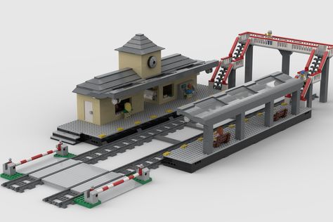 Lego Train Station, Train House, Lego City Train, Lego Train Tracks, Minecraft Structures, Model Railway Track Plans, Lego Display, Lego Diy, Lego Modular