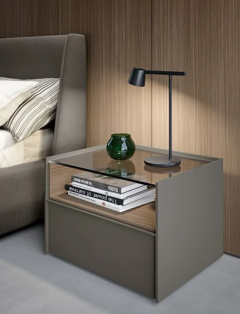 Beds And Side Tables, Table Side Bed, Bedroom Side Table Ideas Modern, Side Drawer Design, Bed Side Drawers Design, Sidebed Table Ideas, Side Bed Drawers, Bed Side Tables Ideas, Bed Side Design