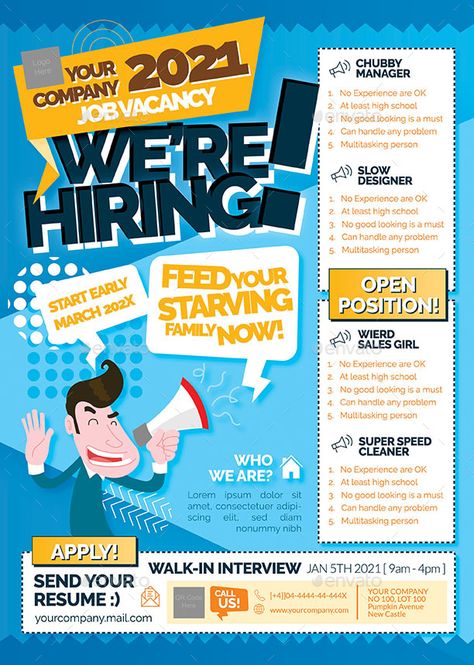 Job Vacancy Flyer Preview - GraphicRiver Job Hiring Poster Creative, Job Description Design, New Job Announcement, Job Vacancy Poster, Vacancy Poster, Now Hiring Sign, Job Announcement, Help Wanted Ads, Recruitment Poster Design