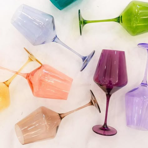 Luxury Glassware, Colored Wine Glasses, Vendor List, Colored Glassware, Family Roots, Crystal Glassware, Luxe Interiors, Southern Hospitality, Glassware Collection