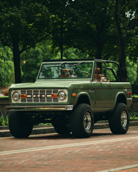 Boxwood Green over Whiskey with Wimbledon White accessories and chrome wheels, oh my Earthy Academia Aesthetic, 90s Earthy Aesthetic, 2000s Moodboard, Academia Green, Aesthetic Earth, Old Ford Bronco, Girlblogger Aesthetic, Bronco Car, Green Academia