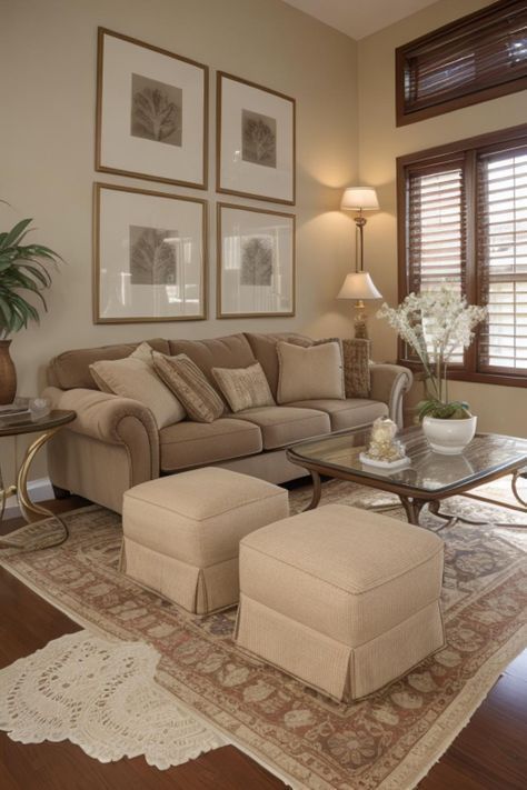 Beige Couch Color Palette, Living Room With Light Brown Couch, Living Room Designs Cream, Brown House Interior Ideas, Light Brown Couch Living Room, Beige Interior Living Room, Beige Couches Living Room Ideas, Brown And Cream Living Room Ideas, Light Brown Couch Living Room Ideas