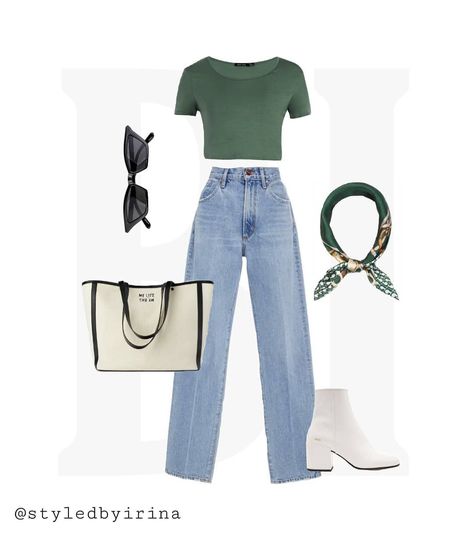 style by irina on Instagram: “💚💚 #styledbyirina” Fitted Shirt Outfit, Green T Shirt Outfit, T Shirt Outfit, Fitted Shirt, Green T Shirt, Mode Vintage, Mode Inspiration, Teen Fashion Outfits, Polyvore Outfits