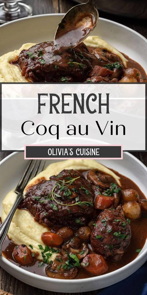 Easter Entrees, French Chicken Recipes, French Recipes Authentic, Coq Au Vin Recipe, French Cuisine Recipes, French Cooking Recipes, French Dishes, French Recipes, French Cooking