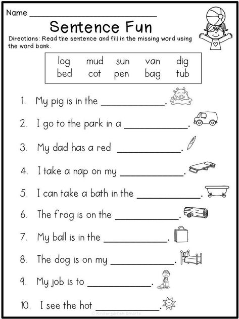 Sentence Worksheet, Language Arts Worksheets, Kindergarten Phonics, Cvc Words Kindergarten, Kindergarten Phonics Worksheets, English Worksheets For Kindergarten, Kindergarten Reading Activities, Kindergarten Reading Worksheets, First Grade Worksheets