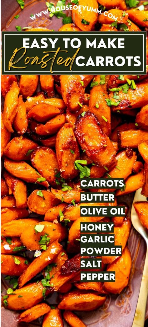 Simplify your dinner prep with these Roasted Carrots! In just 10 minutes, create a delightful side dish featuring the perfect harmony of honey, garlic, and melted butter in the oven. Elevate your meal effortlessly. Roasted Sliced Carrots, Best Oven Roasted Carrots, Honey Garlic Carrots Roasted, Carrot Roasted Recipes, Honey Garlic Butter Carrots, Honey Rosemary Carrots, Carrot Recipes Baked, Cast Iron Carrots, Carrots Roasted In Oven