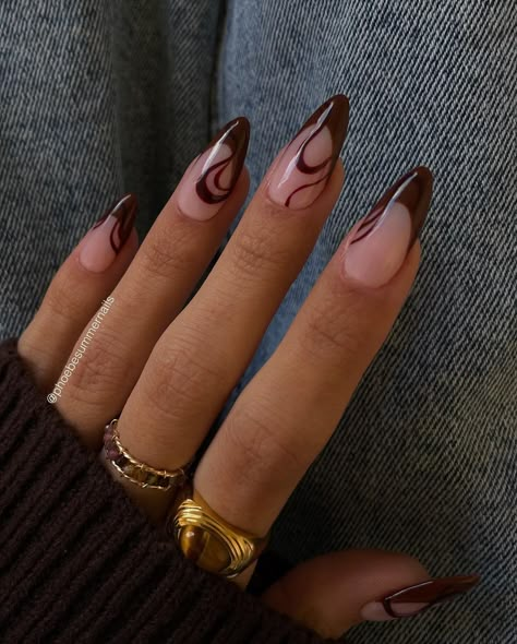 🐻🍂🥥🤎 @gelcare.official - Girl Scout - Coffee (Use code PHOEBE to save 💰~ aff) Inspo: @traciethetech Rings are tagged… | Instagram Brown Nails Design, Her Nails, Makijaż Smokey Eye, Almond Nails Designs, Almond Acrylic Nails, Round Nails, White Nail, Girls Nails, Brown Nails