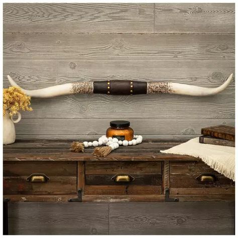 Longhorn Studded Western Wall Decor | Hobby Lobby | 1644814 Punchy Western Decor, Western Wall Decor Ideas, Western Glam Decor, Western Entryway, Rustic Western Living Room, Longhorn Wall Decor, Farmhouse Western Decor, Country Western Home Decor, Farmhouse Property