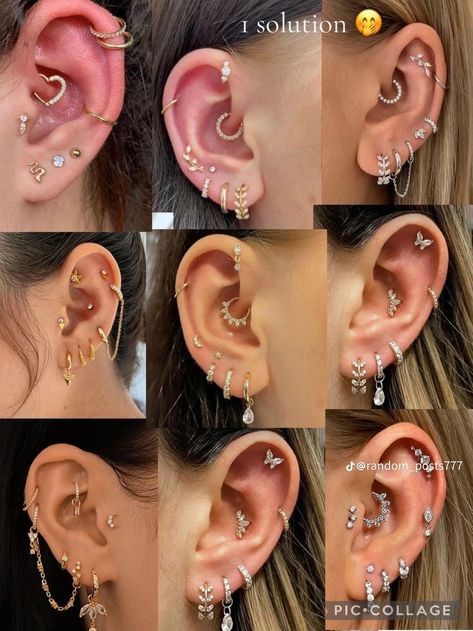 Ušný Piercing, Earrings Stack, Minimalist Ear Piercings, Unique Ear Piercings, Different Ear Piercings, Ear Peircings, Ear Piercings Chart, Handmade Jewelry Set, Gift Ideas Jewelry