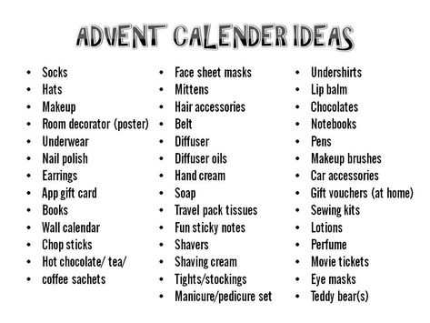 Gift Calendar Ideas, Advent Calendar What To Put In, Gifts In Advent Calendar, Christmas Diy Advent Calendar Ideas, Christmas Calendar Gift Ideas, Advent Calendar For Her, Advent Present Ideas, Friend Advent Calendar, Make Your Own Advent Calendar Ideas