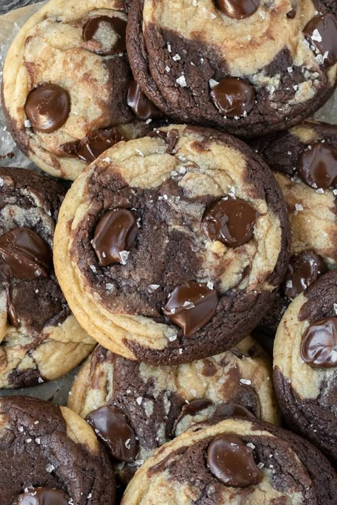 Marbled Brownie Chocolate Chip Cookies Fresh Bean Bakery, Brookies Recipe Cookie Brownies, Brookies Recipes, White Chocolate Filling, Brookies Recipe, Brown Butter Chocolate Chip, Brown Butter Chocolate Chip Cookies, Small Batch Recipes, Dinner Party Dishes