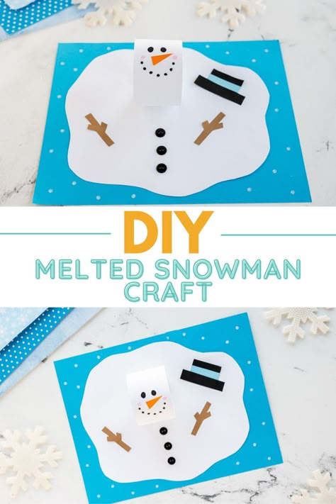 This Paper Melted Snowman craft is such a fun winter craft for kids of all ages! It’s a great activity for a snowy day. Winter Wonderland Crafts For Kids, Melted Snowman Art, Creative Snowman Ideas, Simple Winter Crafts For Kids, Melting Snowman Craft, Melted Snowman Craft, January Craft Ideas, Winter Art And Craft, Winter Storytime