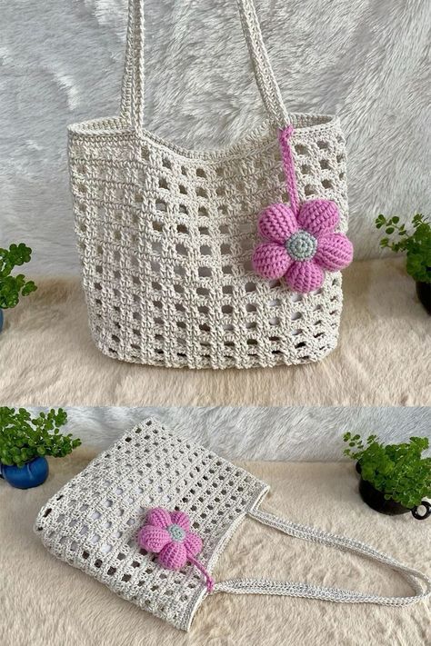 Crochet Netted Bag, Crochet Tote Bag Easy, How To Crochet A Tote Bag For Beginners, Crochet Work Bag, Net Crochet Bag, Crochet Net Bag Pattern Free, Summer Crochet Bags, Summer Crochet Tote Bag, How To Crochet A Tote Bag