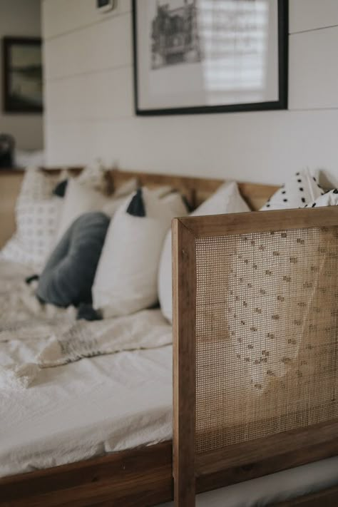 DIY Caned Sofa Daybed Ikea Hack — Megan Bell Cane Daybed Diy, Queen Size Daybed Diy, Diy King Daybed, Half Day Bed, Brimes Ikea Daybed Hack, Daybed As Sofa, Ikea Daybed Makeover, Daybed Hack, Full Daybed Diy