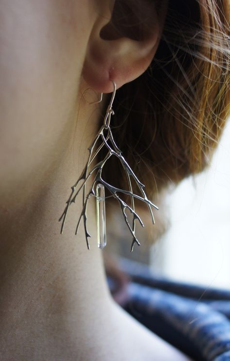 Organic Jewelry Design, Forest Earrings, Unusual Earrings, Art Jewelry Contemporary, Electroformed Jewelry, Unusual Jewelry, Nature Inspired Jewelry, Winter Forest, Fantasy Jewelry