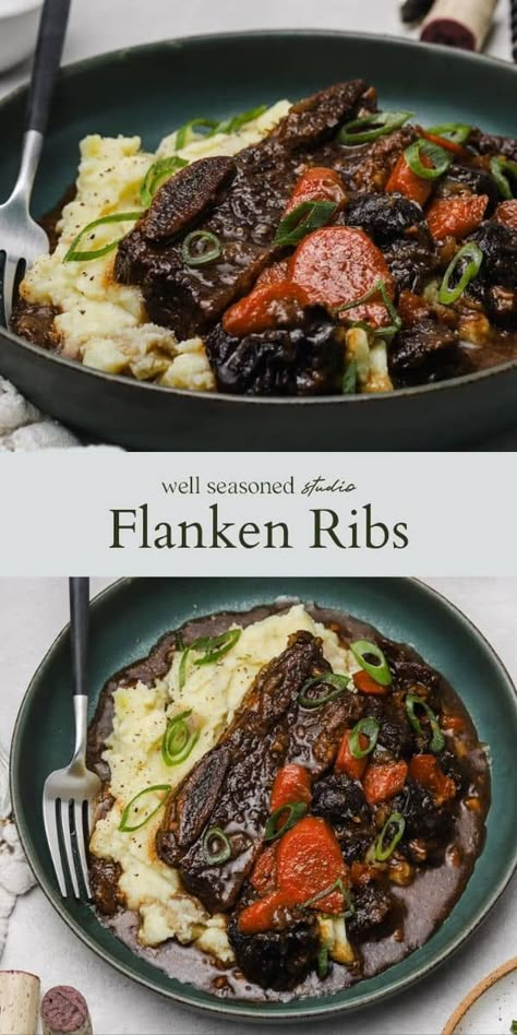 Short Ribs Flanken Style Recipe, Short Ribs Dutch Oven, Flanken Short Ribs Recipe, Beef Chuck Short Ribs, Short Rib Recipes Oven, Flanken Ribs, Ribs Recipe Oven, Beef Ribs Recipe, Beef Short Rib Recipes