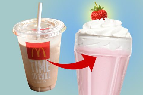 How to make your own McDonald's milkshake while the famous drink is off the menu Mcdonalds Chocolate Milkshake, Mcdonald's Milkshake, Milkshake Recept, Mcdonalds Shakes, Milkshake At Home, Mcdonalds Milkshake, Healthy Mcdonalds, Vanilla Milkshake Recipe, Strawberry Nesquik