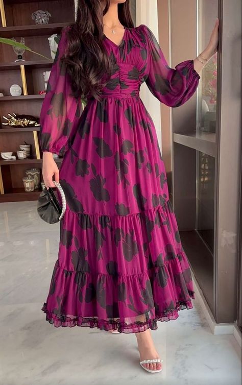 Women's Chiffon A Line Dress Floral Button Print Shirt Collar Long Dress Maxi Dress Daily Vacation Long Sleeve Spring Fall Pretty Dresses Casual, Simple Frocks, Frock For Women, Shoulder Dresses, Modest Dresses Casual, Elegant Dresses Classy, Designer Dresses Casual, فستان سهرة, Fancy Dress Design