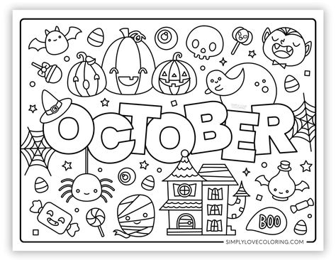 Free October coloring pages are great for educational activities for kids, crafts, road trips, and more. Celebrate this fall with monthly coloring pages Printable Coloring Pages Halloween, Halloween Coloring Sheets Free Printable, October Coloring Pages Free Printable, Colouring Pages For Kids Easy, Halloween Colouring Printables, Spooky Cute Coloring Pages, Fall Coloring Sheets Free Printable, Fall Activity Sheets, Easy Colouring Pages