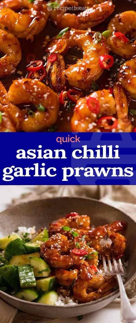 Sticky Asian Sauce, Chilli Garlic Prawns, Chilli Prawns, Spicy Seafood, Prawn Dishes, Garlic Prawns, Prawn Recipes, Asian Sauce, Shrimp Dishes