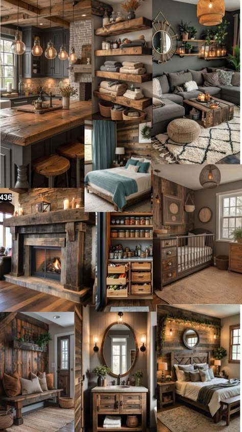 Rustic Rustic Aesthetic House, Hunting Interior Design, Rustic Cabin Interior Design, Ranch House Decor Rustic, Mountain Lodge Interior Design, Doublewide Makeover, Elegant Rustic Home Decor, Western Ranch House, Unique House Ideas