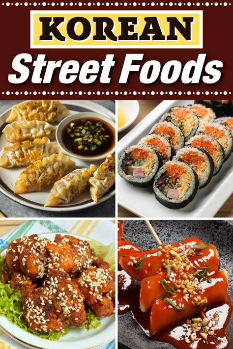 Bring the flavors of Korea home with these yummy Korean street foods. From sweet and savory to spicy, this list has it all - including crispy bugs! Sauce For Street Foods, Korean Authentic Food, Korean Starters, Korean Sweets Recipe, South Korean Food Recipes, Korean Snacks Recipe, Korean Party Food, Korean Food List, Korean Vacation