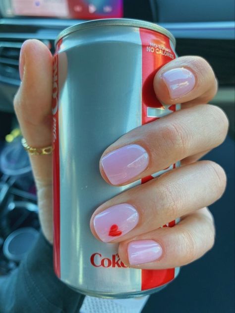 Valentine Shellac Nails, Gel Mani Short Nails Valentines, Valentines Nails Shellac, February Nails Ideas Short, Valentines Nails For Short Nails, Shellac Valentines Day Nails, Valentine’s Day Nails Gel Short, February Manicure Ideas, Valentine Sns Nails