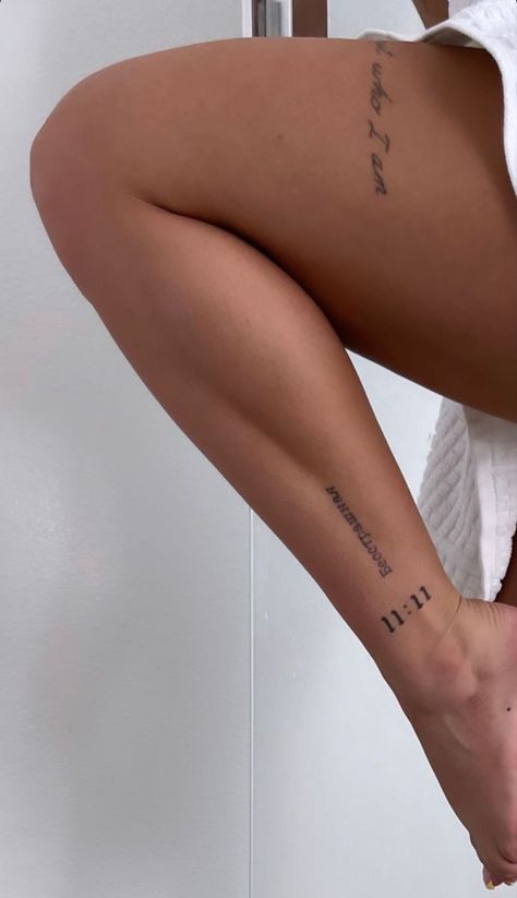 Writing Tattoos, Petite Tattoos, Leg Tattoos Women, Dope Tattoos For Women, Cute Tattoos For Women, Classy Tattoos, Discreet Tattoos, Dainty Tattoos, Subtle Tattoos