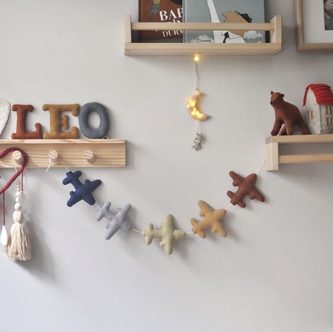 Felt Airplane, Airplane Garland, Plane Nursery, Airplane Nursery, Airplane Baby, Nursery Room Inspiration, Nursery Inspo, Baby Boy Room, Felt Garland