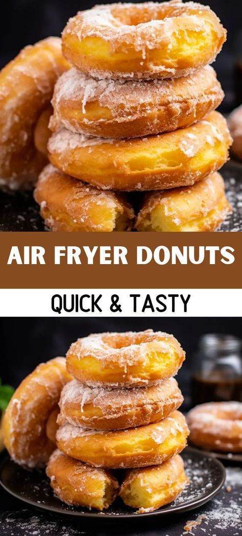 EASY AIR FRYER DONUTS RECIPE – QUICK & TASTY! Air Fried Doughnut, Fun Things To Air Fry, Air Fryer Sweets Easy, Homemade Donuts Air Fryer, Air Fry Doughnut Recipe, Air Fryer Yeast Donut Recipes, Doughnut Recipe Airfryer, Air Fryer Donuts No Yeast, Easy Dessert Air Fryer Recipes