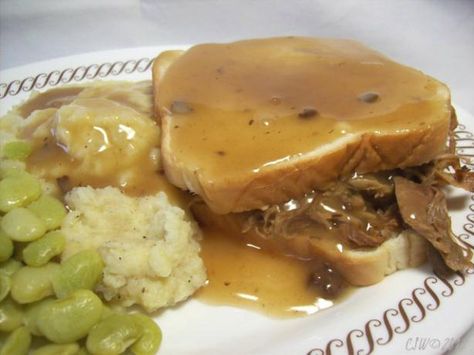 Second Time Around -- Hot Pork Sandwich With Gravy Leftover Pork Roast Recipes, Leftover Pork Loin Recipes, Leftover Pork Roast, Roast Pork Sandwich, Pork Gravy, Pulled Pork Leftovers, Leftover Pork, Pork Roast Recipes, With Mashed Potatoes