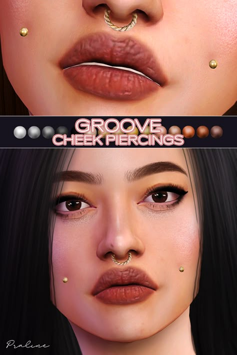 GROOVE Cheek Piercings | Pralinesims on Patreon Sims 4 Cc Piercings, 4 Piercings, Sims 4 Jewelry, Cheek Piercings, Sims Accessories, Sims 4 Piercings, Long Hair Ideas, Sims 4 Collections, Maxis Match Cc