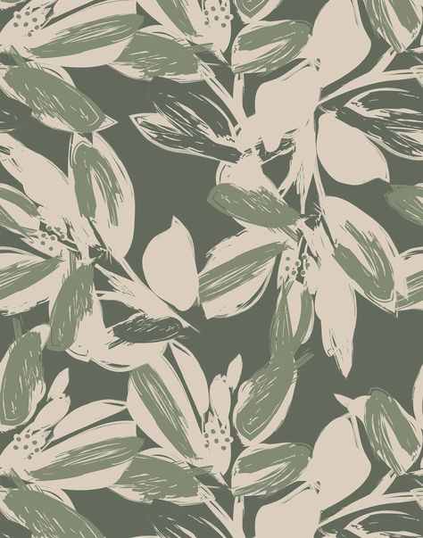 Abstract Painted Floral Wallpaper | Bobbi Beck | Bobbi Beck Green Pattern Wallpaper Aesthetic, Floral Fabric Texture, Abstract Flower Wallpaper, Modern Textiles Patterns, Motif Ideas, Dress Prints, Painterly Florals, Floral Abstract Pattern, Van Gogh Almond Blossom