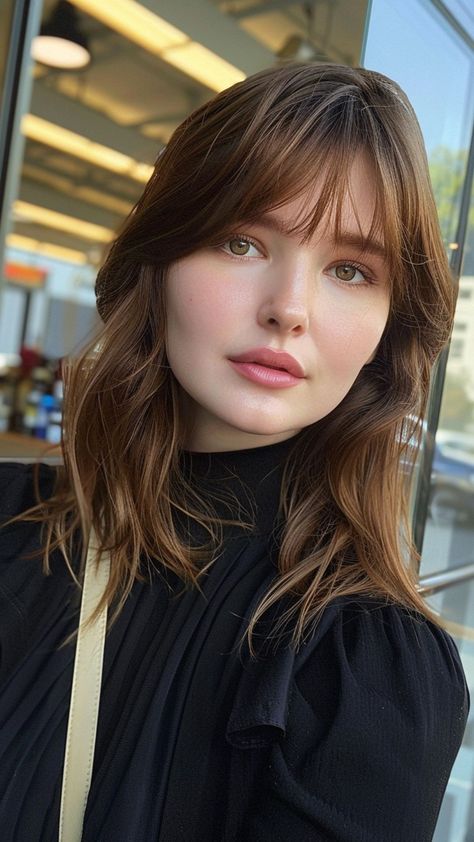 25 Hair Solutions for Round Faces: Slim, Sleek, and Stylish Perfect Bangs For Round Face, Wispy Bangs For Square Face, Airy Haircut, Fringe Hairstyles Round Face, Round Face Bangs, Wispy Bangs Round Face, Airy Bangs, Hair For Round Face, Round Face Hairstyles