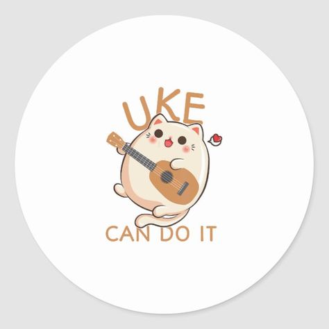 Ukulele Drawing, Ukulele Stickers, Ukulele Chords Songs, Appointment Cards, Ukelele, Create Custom Stickers, Cat Playing, Cake Inspiration, Round Stickers