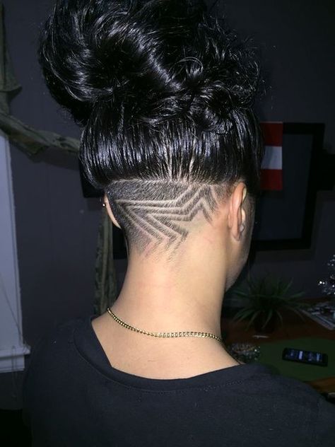 Shaved Hair Designs Undercut, Undercut Patterns Women, Girl Undercut Design, Undershave Designs, Undercut Designs For Women, Girls Undercut, Undercut Ideas, Undercut Design, Hair Tattoo Designs