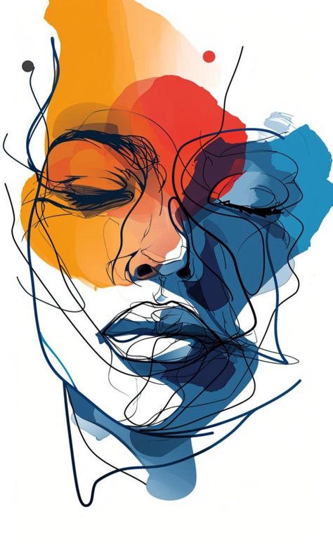 Faces Wall Art, Face Portrait Illustration, Side Profile Painting Abstract, Sketch Art Ideas Creative, Portrait Abstract Art, Abstract Art Posters Graphic Design, Interior Design Paintings Wall Art, Abstract Self Portrait Ideas Drawing, Self Expression Art Ideas