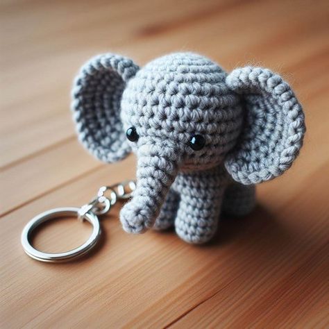 Crochet Elephant Keychain Amigurumi Pattern Step By Step Crochet Elephant Pattern Free, Crochet Keyring Free Pattern, Amigurumi Elephant Pattern, Keychain Patterns, Crochet Elephant Pattern, Crochet Keychains, Elephant Keychain, Animal Knitting Patterns, Crochet Keychain Pattern