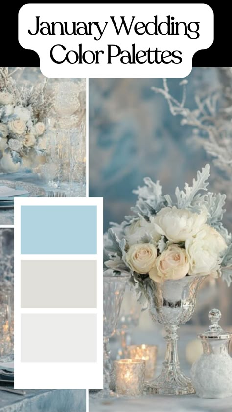 Elegant winter wedding table setup featuring soft January wedding color palettes with candles and floral accents. Wedding Colors For January, January Wedding Ideas Winter Color Palettes, Winter Wedding January, Wedding Colors December, January Wedding Ideas Decoration, January Wedding Color Palette, Winter Color Palette Wedding, Wedding Color Palette Winter, Wedding Color Schemes White