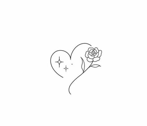 Rose And Heart Tattoo Ideas, Two Hearts Intertwined Tattoo, Heart Made Of Flowers Tattoo, Rose And Star Tattoo, Rose Tattoo Design Outline, Rose Flash Tattoo, Hearts Tattoos For Women, Floral Heart Tattoo Design, 2 Inch Tattoo Ideas