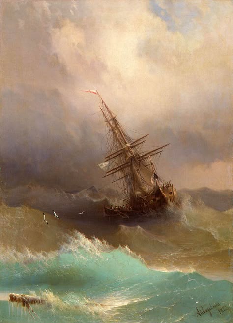 Hypnotizing Translucent Waves In 19th Century Russian Paintings Capture The Raw Power Of The Sea Ivan Konstantinovich, متحف فني, Thomas Schaller, Ivan Aivazovsky, Marine Artist, Navi A Vela, Rough Seas, Russian Painting, 19th Century Paintings