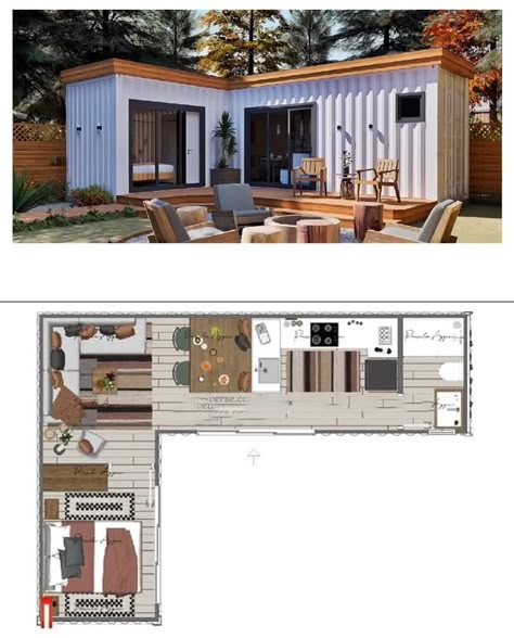 Modern Mexican Hacienda, Luxury Mobile Homes, Tiny House Village, Mexican Hacienda, Container Cabin, Cozy Homes, Shipping Container House Plans, Modern Mexican, Small House Floor Plans