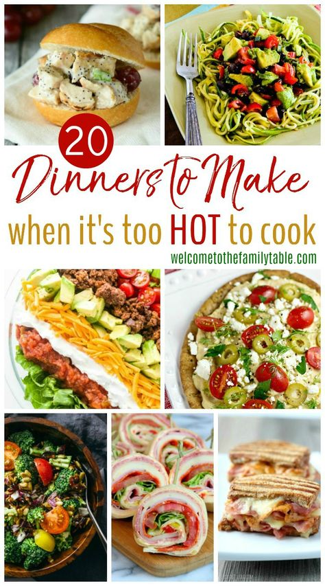 Dinner Recipes When It's Too Hot To Cook, Dinner Recipes For A Hot Day, Fresh Dinners For Summer, Summer Recipes For Two, Dinner Ideas When It’s Hot Outside, Quick Meals For Hot Days, Lunches For Hot Days, Light Easy Meals Simple, Foods For Hot Weather