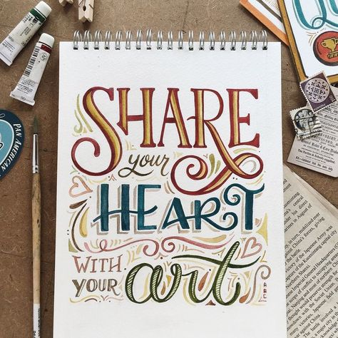 Share your heart with your art | motivational quotes | loving yourself quotes | quotes self love | knowing yourself quotes | wisdom quotes | quotes to live by | cool quotes | authenticity quotes | decorative lettering | lettering ideas | hand lettering quotes | lettering projects | calligraphy | creative fonts | doodles lettering | hand lettering ideas | beautiful lettering Abbey Sy, Calligraphy Quotes Doodles, Brush Lettering Quotes, Doodle Quotes, Bullet Journal Quotes, Hand Lettering Inspiration, Healing Waters, Hand Lettering Art, Calligraphy Quotes