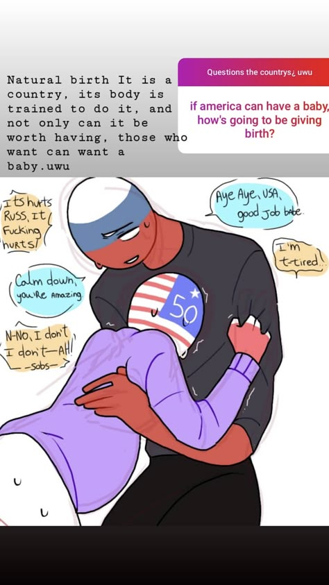 Russian X America Countryhumans, Russian Empire X America Countryhumans, Country Humans Russia X America, Omegaverse Mpreg Birth, Usa X Russia Countryhumans, America X Russia Countryhumans, Russia X America Countryhumans, Countryhuman Comic, Mpreg Birth