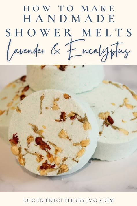 Learn how to make homemade shower steamers. Full DIY shower melts recipe and tutorial to make at home. Homemade shower bombs recipe and DIY in both Lavender and Eucalyptus. Lavender DIY bath melts. Eucalyptus DIY shower melts. Lavender shower melts are great for aromatherapy and relaxation. Eucalyptus shower steamers are great to help open up the sinus and are also great for relaxation. Perfect recipe and DIY on how to make shower melts at home. Also known as shower fizzies great shower melts. Shower Vapor Melts, Handmade Shower Steamers, Shower Steamer Scents, Best Shower Steamer Recipe, Shower Melts Diy How To Make, Vicks Shower Steamers Diy, Packaging Shower Steamers, Bath Steamers Diy, Diy Eucalyptus Shower Steamers