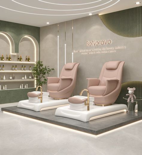 @BeNoravo pink pedicure chairs for beauty store and Spa. #salon #pedicure #manicure #footmassage #spa Modern Nail Salon Interior Design, Pedicure Chair Ideas, Tranquility Room, Pedicure Station Ideas, Pedicure Massage, Pink Pedicure, Body Temple, Pedicure Station, Nail Salon Interior Design